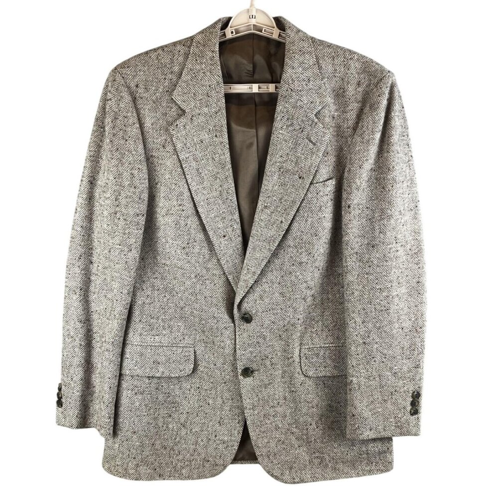 John L Blair Personal Choice Mens Wool Blazer 40 L G Herringbone Tweed Tan Brown